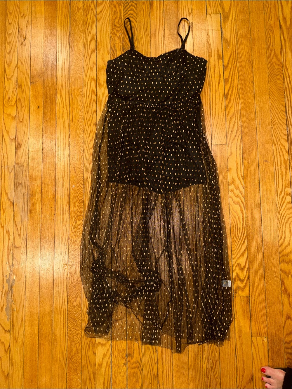 Black Sheer Polka Dot Maxi Slip Dress